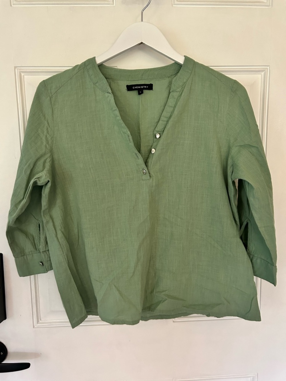 Chemistry Sage Green Henley Short Sleeve Top